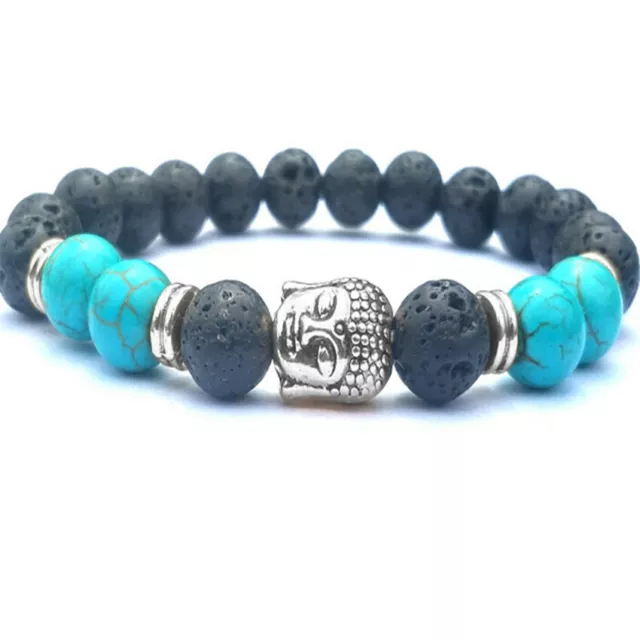 8mm Volcanic Rock Turquoise Gemstone Mala Bracelet 7.5inches Gift Handmade Reiki