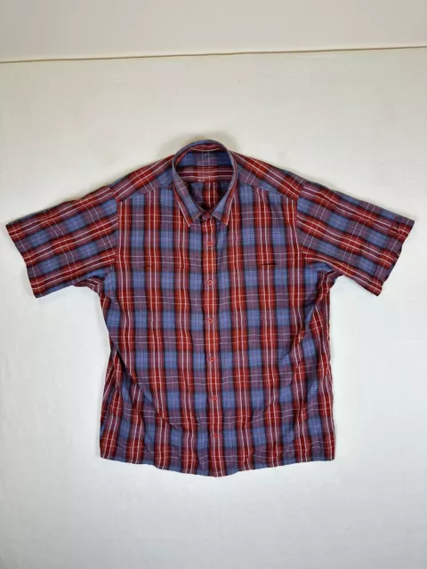 Kathmandu Mens Button Up Short Sleeve Plaid Shirt Top- Size 2XL - Red Blue White