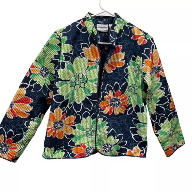 6P Alfred Dunner Cardigan Jacket Long Sleeve Blue Yellow Green floral quilted