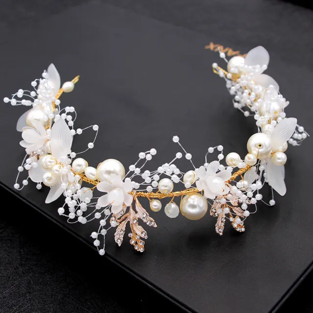Handmade Bridal Flower Pearl Crystal Headband Hair Accessories Wedding Jewe#km