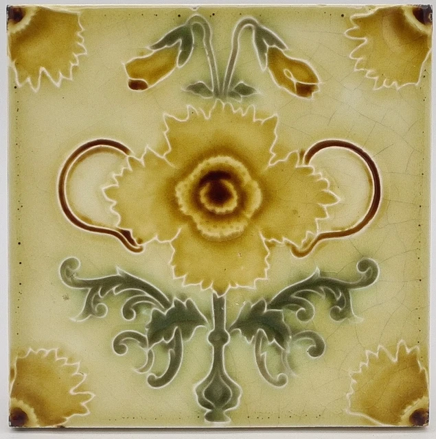 Antique Fireplace Tile Art Nouveau Majolica by Henry Richards C1903 AE7
