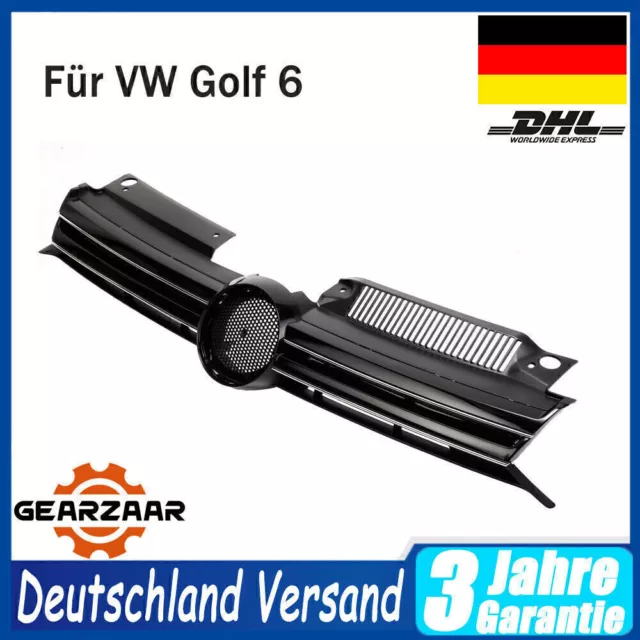 Sport Grill Kühlergrill für VW Golf 6 09-13 mit Chromleisten Vorne Schwarz Glanz