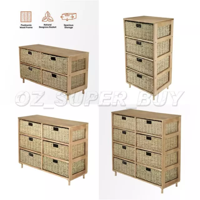 Home MasterÂ® Natural Seagrass Wooden Storage Chest Stylish 4/6/8 Drawe AU STOCK