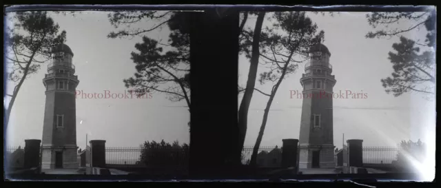 Dieppe Phare c1930 Photo NEGATIVE Plaque de verre Stereo Vintage V33L25n15