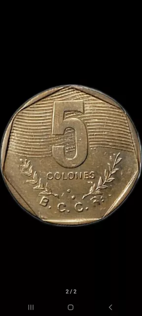 1985 Costa Rica 5 Colones Coin