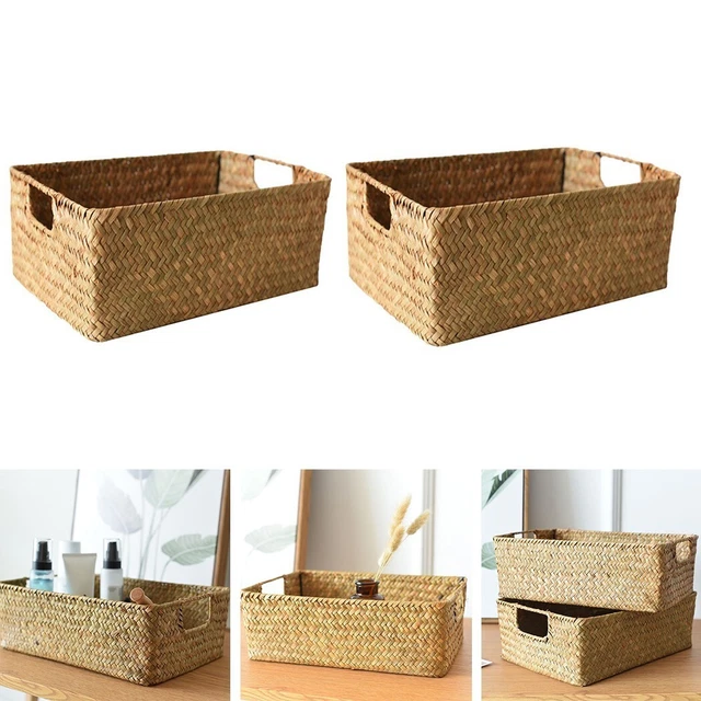 Panier En Rotin Rectangulaire 40x30x12 Cm - Rangement Salle De Bain, Bureau, Cuisine - Style Bohème