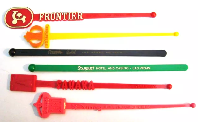 Vintage Swizzle Sticks Drink Stirs Las Vegas Casinos Hotels Lot of (6)