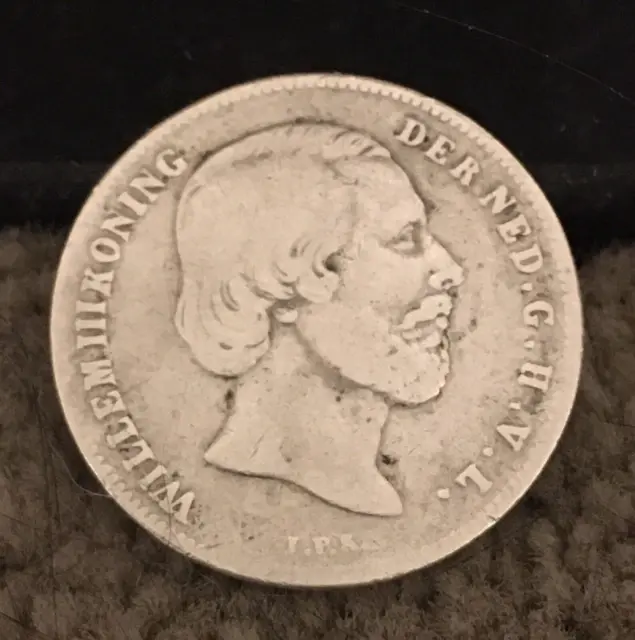 1858 Netherlands: 1/2 Gulden Silver Coin-Willem 111-Koning Ryk-Nederlanden-Vgc.