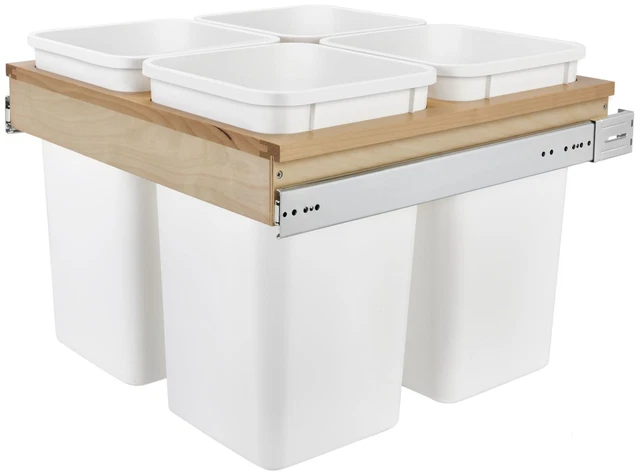 Rev-A-Shelf 4WCTM-27-4 4WCTM Top Mount Quadruple Bin Trash Can - White