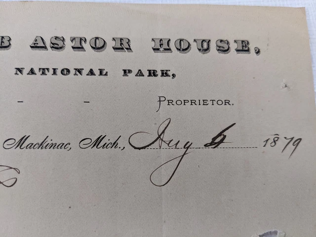 1879 Mackinac John Jacob Astor House Antique Letterhead Letter Receipt Paper 2