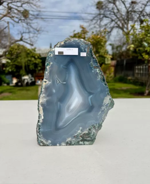 AAA grade Natural 6.7lbs Blue Agate Chalcedony Quartz Geode Cut Base