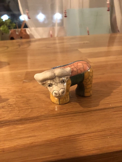 Fenix Raku Keramik Büffelfigur Südafrika handgefertigt Sammlerstück signiert