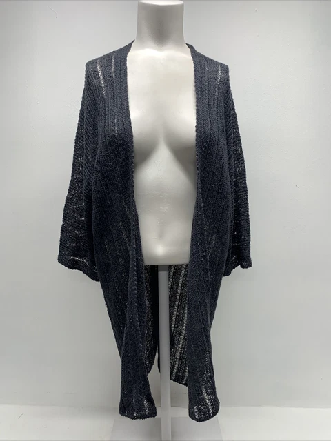 Eileen Fisher Petite Cardigan Sweater Linen Blend Open Knit Open Front Gray PL