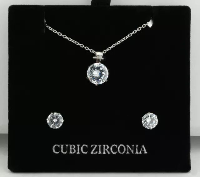 Giani Bernini | Sterling Silver 18” Long Necklace With 8mm CZ Pendant & Earrings