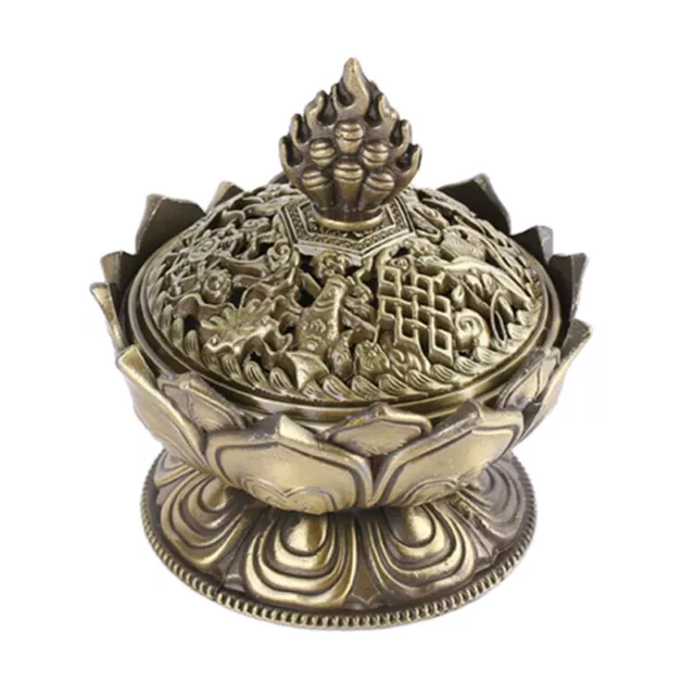 Lotus Incense Smoke Cone Burner Holder Stove Backflow Censer Decor-Bronze Q4R6 3