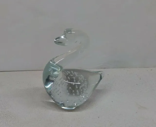 Swan Crystal Clear Art Glass Figurine with controlled bubbles Paperweight
