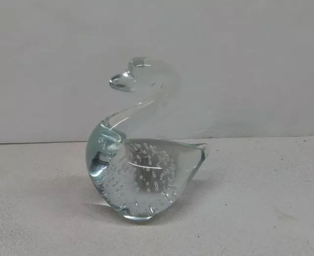 Swan Crystal Clear Art Glass Figurine with controlled bubbles Paperweight