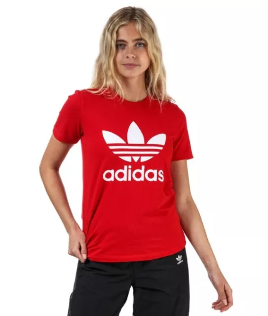 Womens Adidas Originals Logo T-Shirt Short Sleeve T-Shirt - Red
