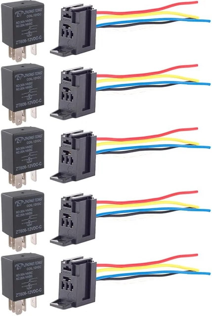 ESUPPORT Car Heavy Duty Relay Switch 12V 30A SPDT 5Pin Wire Socket Plug Harness