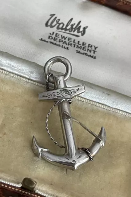 Antique Fouled Anchor Brooch Sterling Silver Navy Naval Hope Engraved Victorian