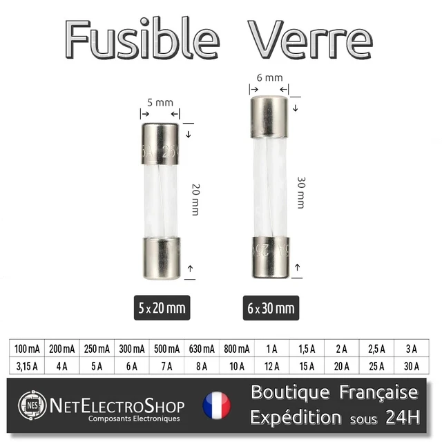 Fusibles en verre 5x20mm rapide ou temporisé