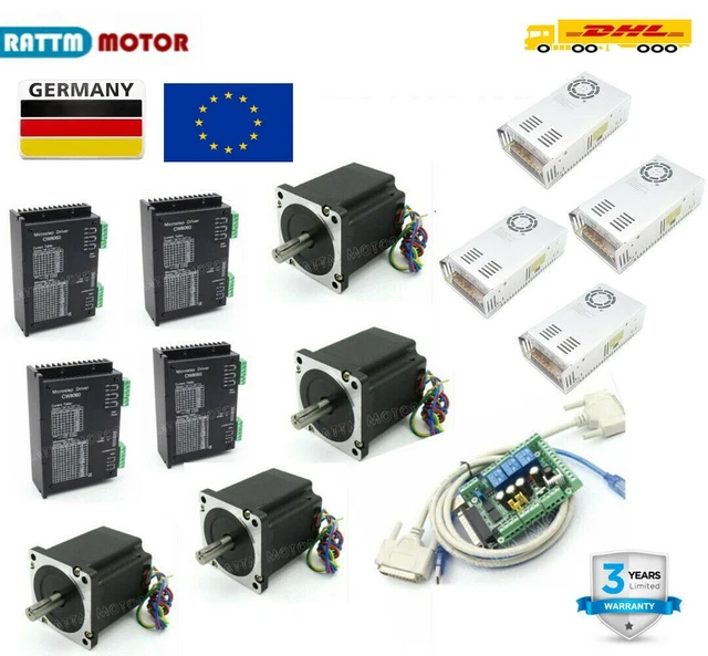 〖DE〗 4 Axis Mach3 CNC Controller Kit NEMA34 Stepper Motor CW8060 Driver 878oz-in