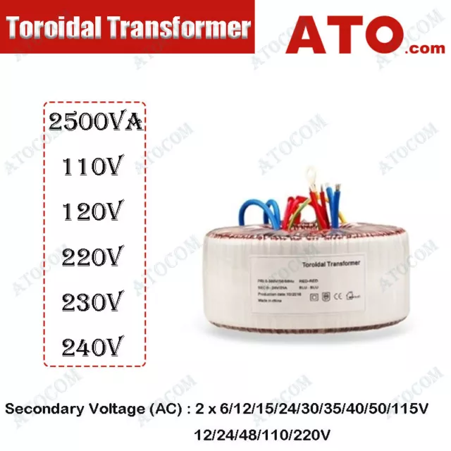 ATO Toroidal Transformer Dual Primary Secondary 2500VA 24-0-24V/30-0-30V