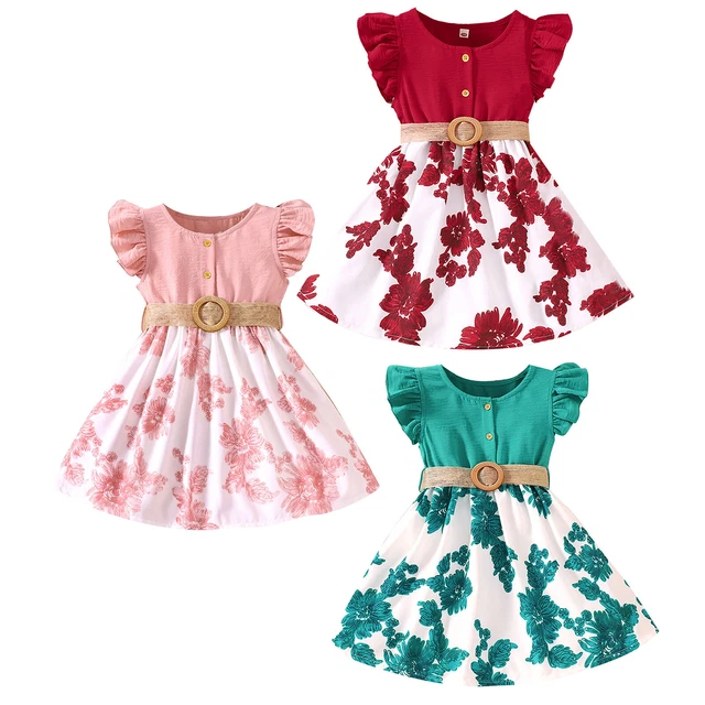 Abito casual floreale casual per bambine con maniche volanti