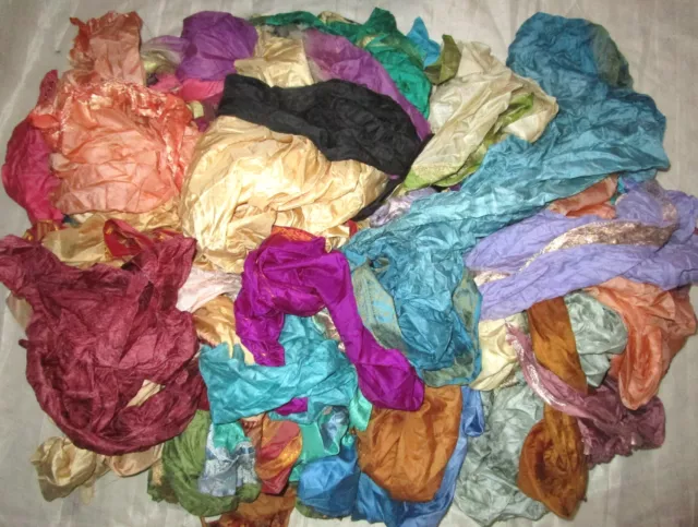 UK LOT PURE SILK Vintage Sari REMNANT Fabrics 100 GRAMS Plain Solid #ABM54