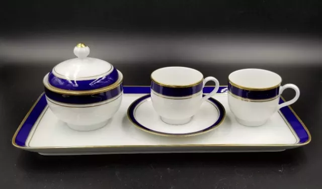 Bareuther Waldsassen Bavaria Germany Porcelain Tea Set Blue White Gold Stripe