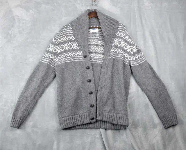 Old Navy Cardigan Mens Large Gray Fair Isle Chunky Wool Blend Sweater Grandpa
