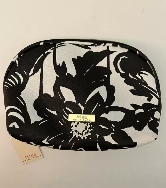 Trina Turk-Chrysanthemum Floral Cosmetic/Makeup/Travel Bag Gold Zip Closure NWT