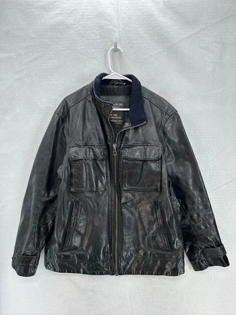 Gap Mens Genuine Leather Jacket Full Zip Military Style Jacket Pockets Size XL