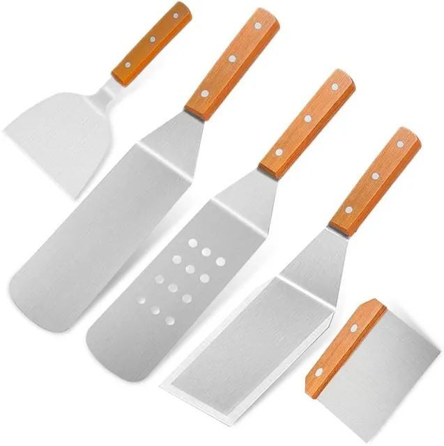 5Stk.Profi BBQ Zubehör Grillspachtel Set Grillwender aus Edelstahl Werkzeugset