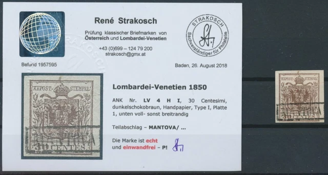 LOMBARDEI-VENETIEN 1850 30C, DUNKELSCHOKOBRAUN! HP, Type I. MANTOVA. Befund! P!