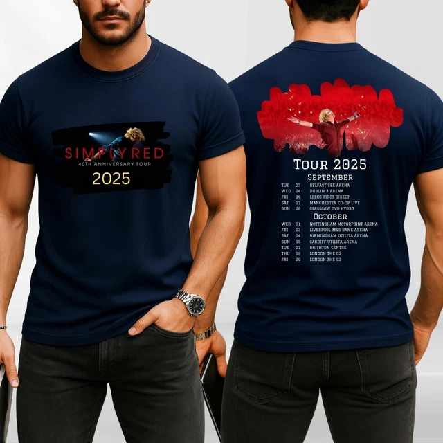 SIMPLY RED 40TH Anniversary Tour 2025 3D Front back Unisex T-Shirt Size ...
