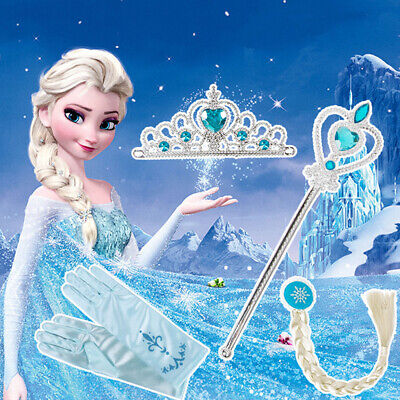 Elsa Anna Frozen Girls Wig Tiara Crown Fairy Wand Fancy Dress Accessories Party