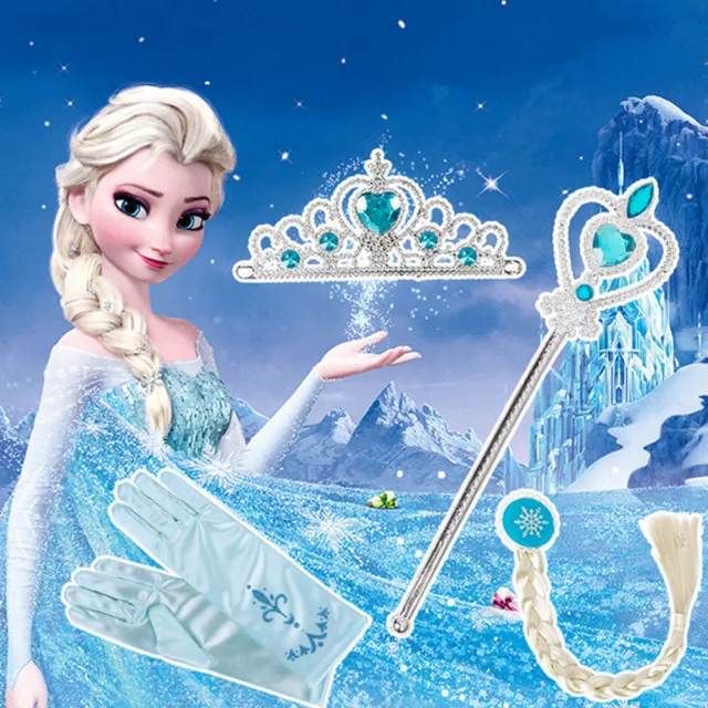 Parrucca per ragazze Elsa Anna Frozen tiara corona bacchetta fata accessori abito festa