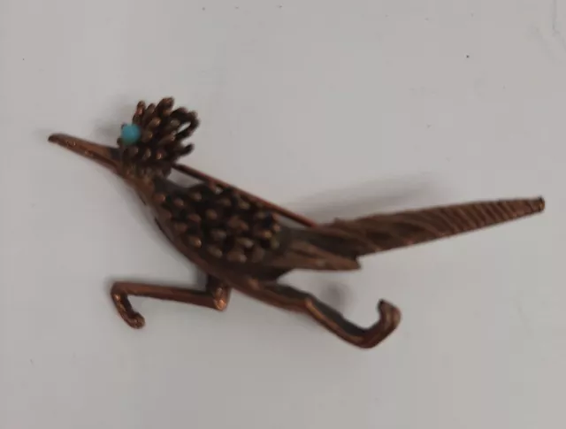 Vtg Southwestern Roadrunner Bird Brooch Pin Copper Bronze tone.