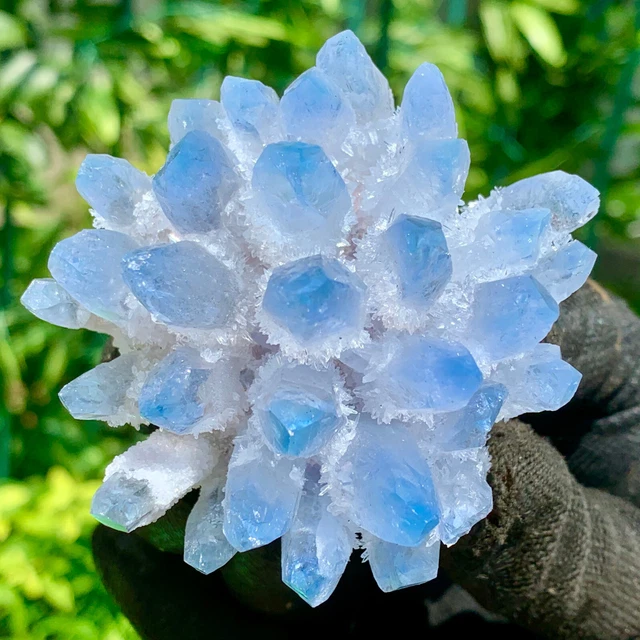216g  New Find sky blue Phantom Quartz Crystal Cluster Mineral Specimen