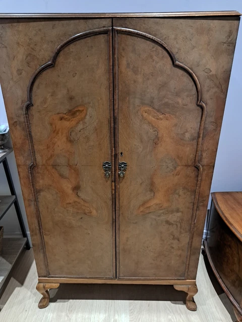 Vintage Art Deco Burr Walnut Tallboy / Linen Cabinet Press, 1930's