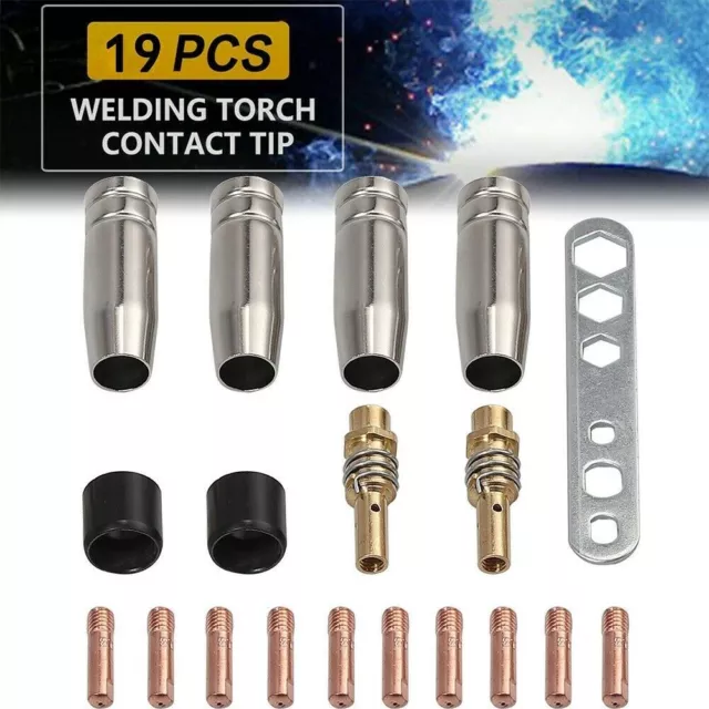 19pcs Torch Welder Contact Tip Holder Gas Nozzle For Welding MIG/MAG MB-15AK MN