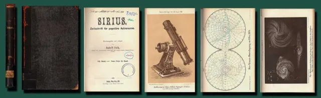 1874 German Astronomy:Sirius/Venus Transit/Comets/Telescopes/Leather/Illust/VG+