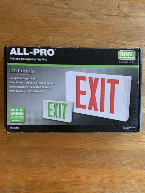 ALL -PRO LED Combo Exit Sign & Emergency Light Unit Red/Green NEW Hardwired