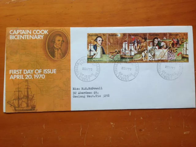 1970 Australia Captain Cook Set Long Fdc By Post Office Used