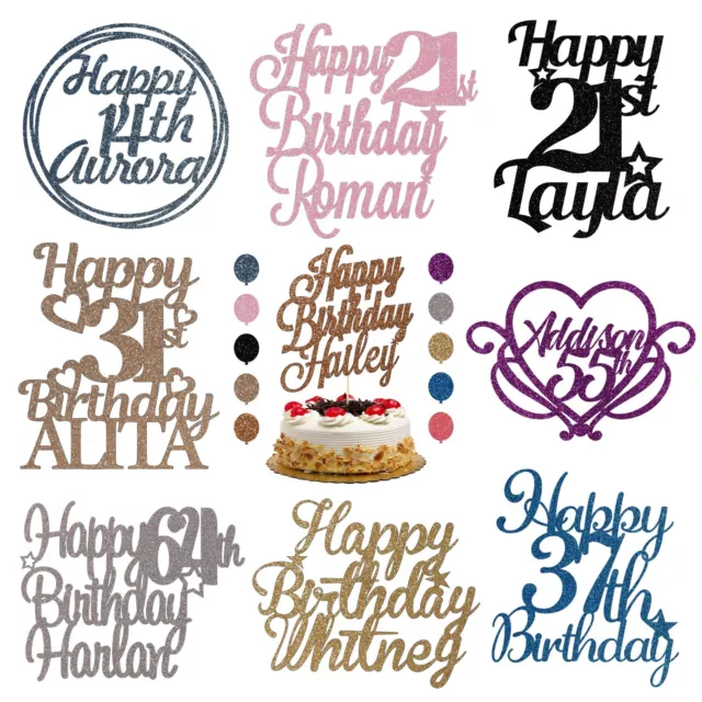 Personalisierte Happy Birthday Kuchen Topper jedes Alter jeder Name 16 18. 21. 30. 50.