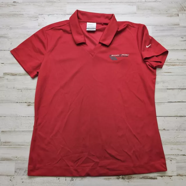 Nike Golf Women's Size L  Dri Fit Red V-neck CORVETTE Logo S/S Polo Shirt