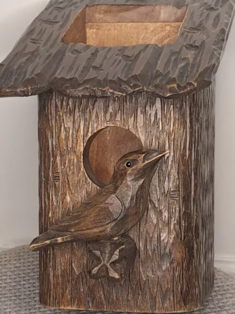 Antique/Vintage  Black Forest Carved  Bird Box, Spill Holder??
