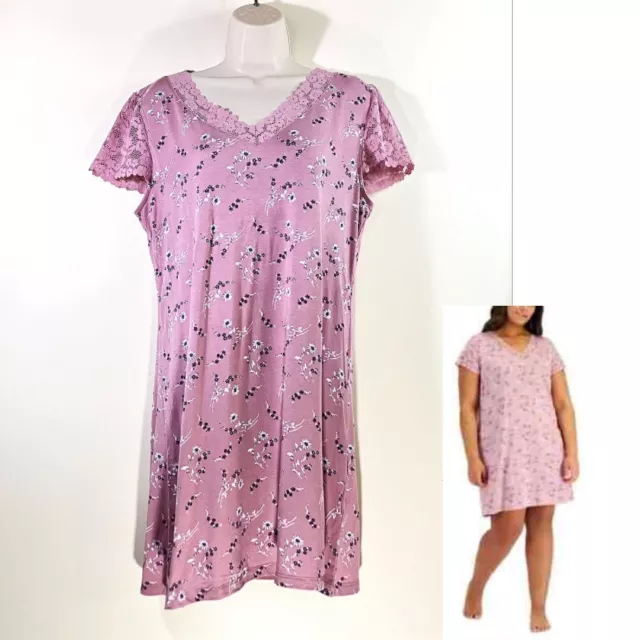 NWT - Charter Club Womens M Lace-Trim Floral Chemise 100154861MS $45