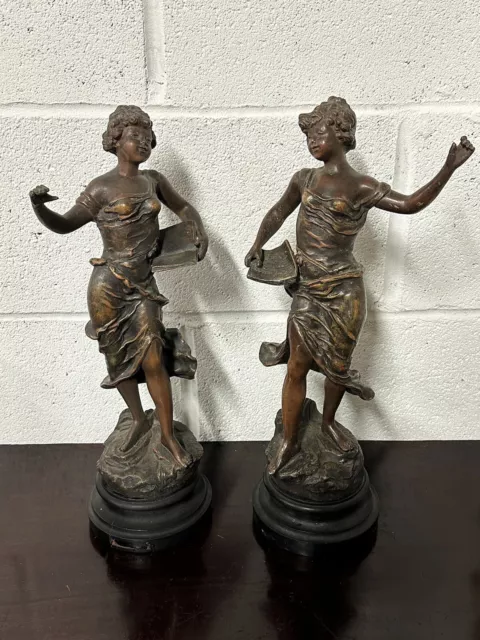 Beautiful Pair Of 19th Century French Bronze Spelter Figurines By R Richard 3